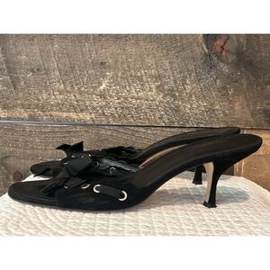 COACH Cyndi Y2K BLACK Suede Kitten Heels Ribbon Tie 10 Italy